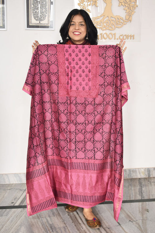 Handwoven Maheshwari kurta fabric with Bagh Hand block print