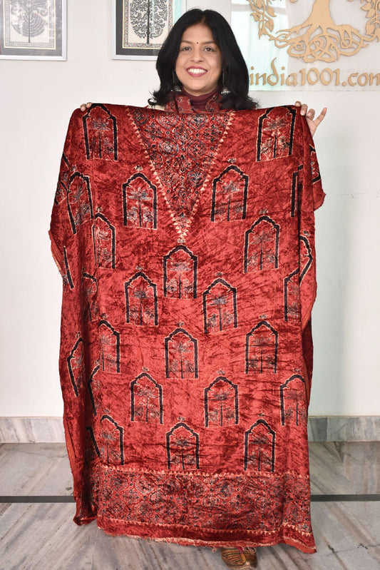 Ajrakh Velvet kurta fabric