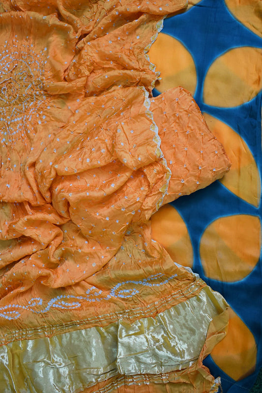 Clamp Dyed Modal Silk kurta with Bandhani bottom and Lagdi Patta Dupatta