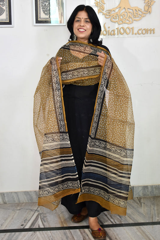 Hand Block Printed Kota Doria Cotton Dupatta