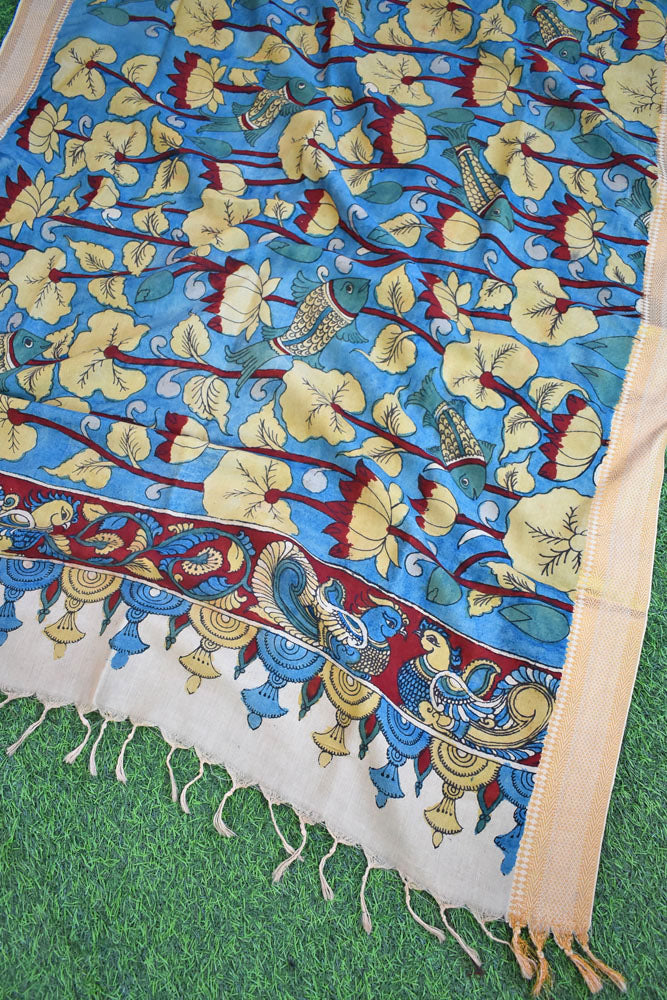 Beautiful Bangalore Cotton Silk Hand Painted Kalamkari Dupatta