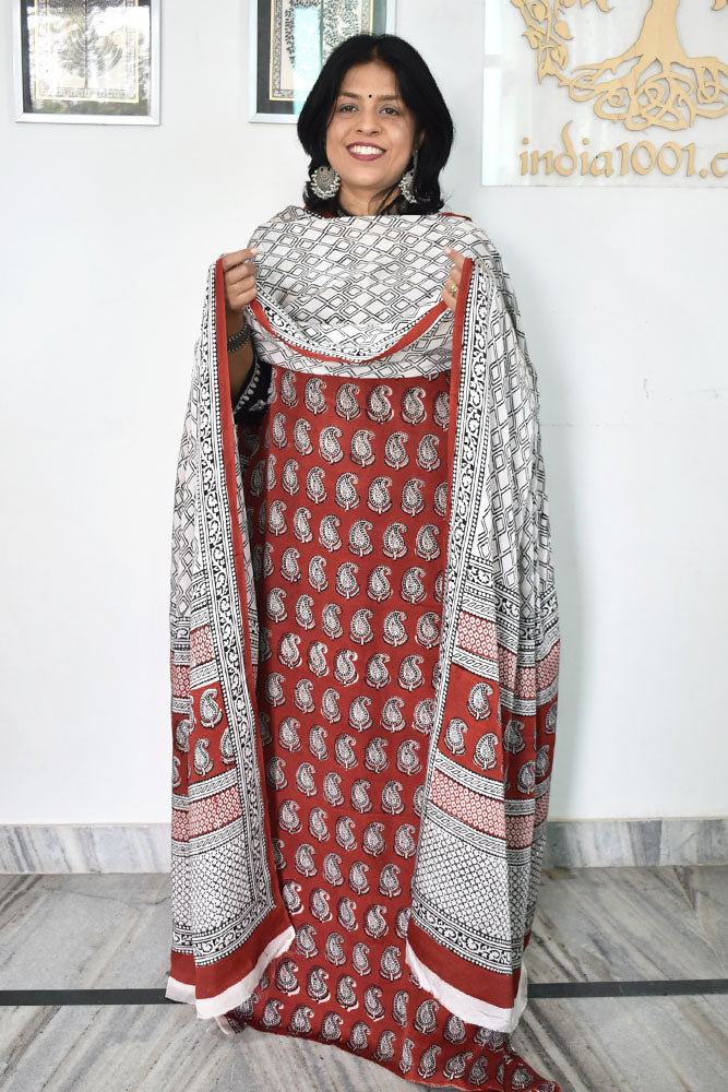 Bagh Hand Block Printed unstitched 3 pc Modal silk suit fabric from MP