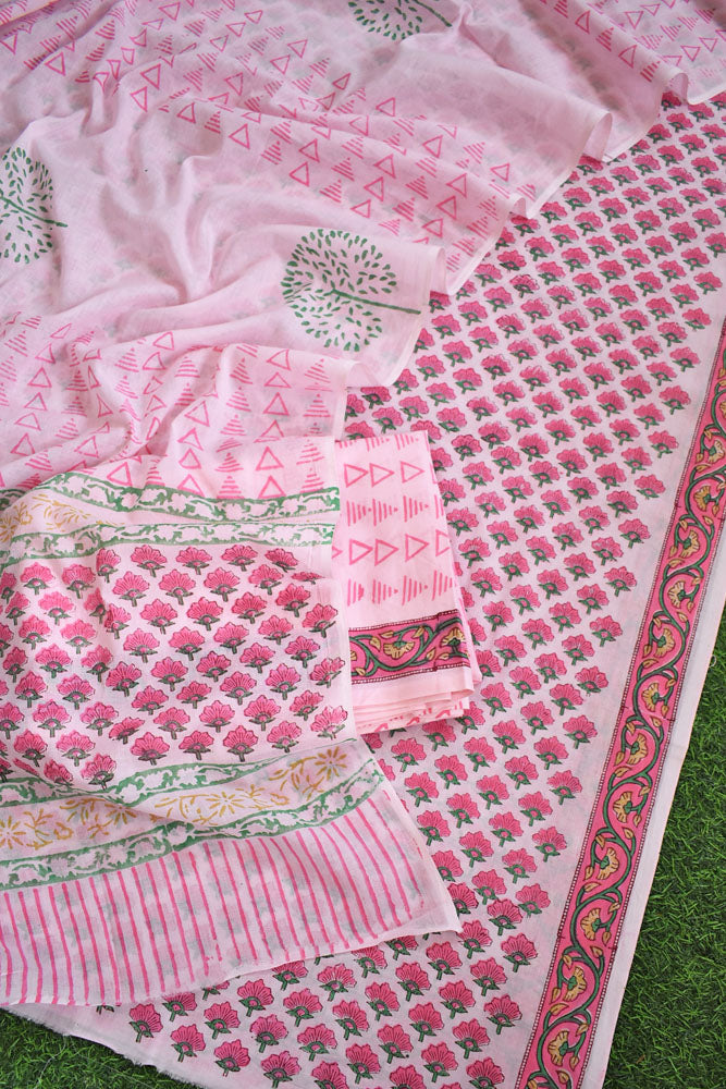 Hand Block Printed Cotton unstitched suit fabric with Soft Cotton dupatta