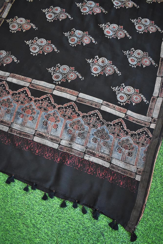 Ajrakh Hand Block Printed Maheshwari cotton silk dupatta