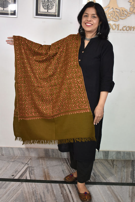 Intricate Jaal work Kashmiri Sozni Hand Embroidery Woolen Stole