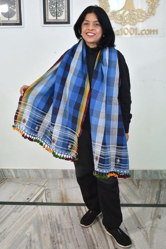 Warm Handwoven Bhujodi Handwoven Pure Wool stole with tassels