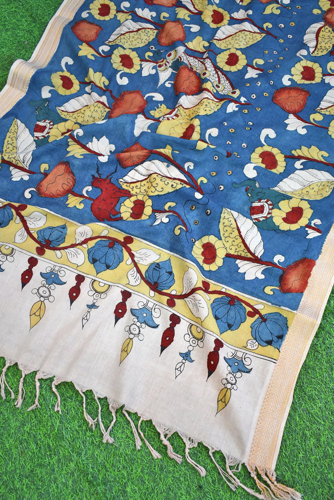 Beautiful Mangalgiri Cotton Pen Kalamkari Dupatta