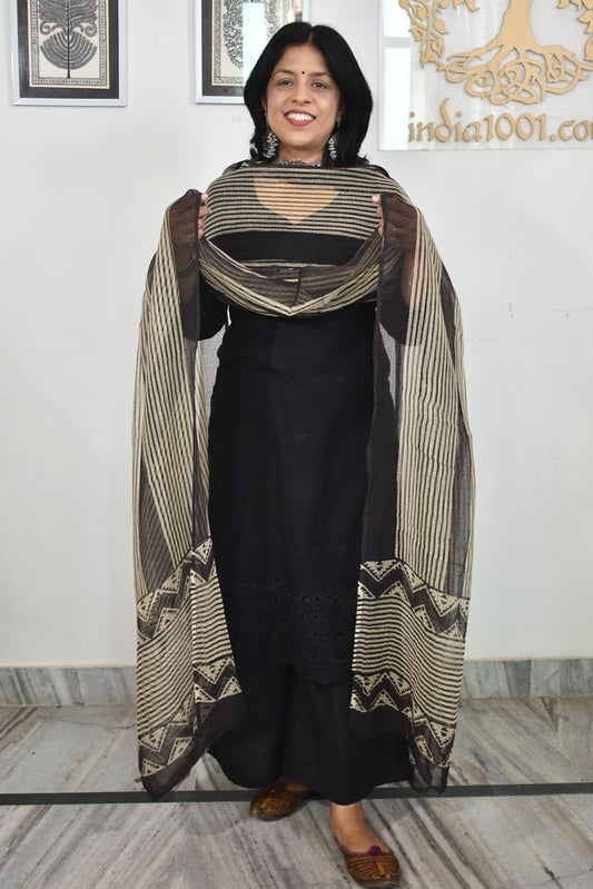 Hand Block Printed Kota Doria Cotton Dupatta