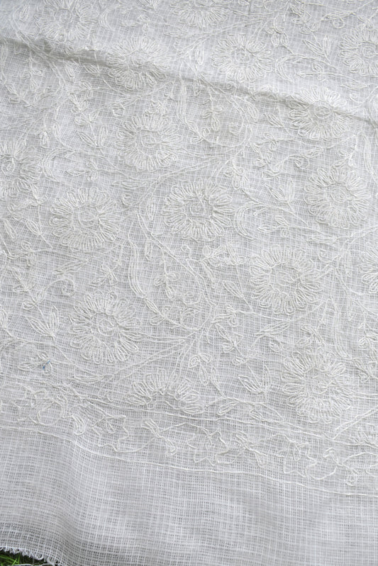 Hand Embroidered Chikankari Tepchi work Kota Doria fabric - (2.8 mtrs )