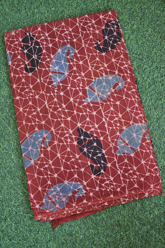 Ajrakh Hand Block Printed Cotton Fabric - 2.5 & 3 mtr option