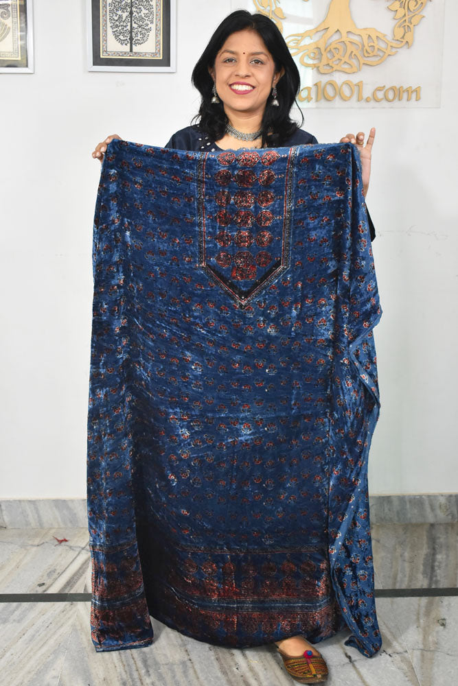 Ajrakh Velvet kurta fabric