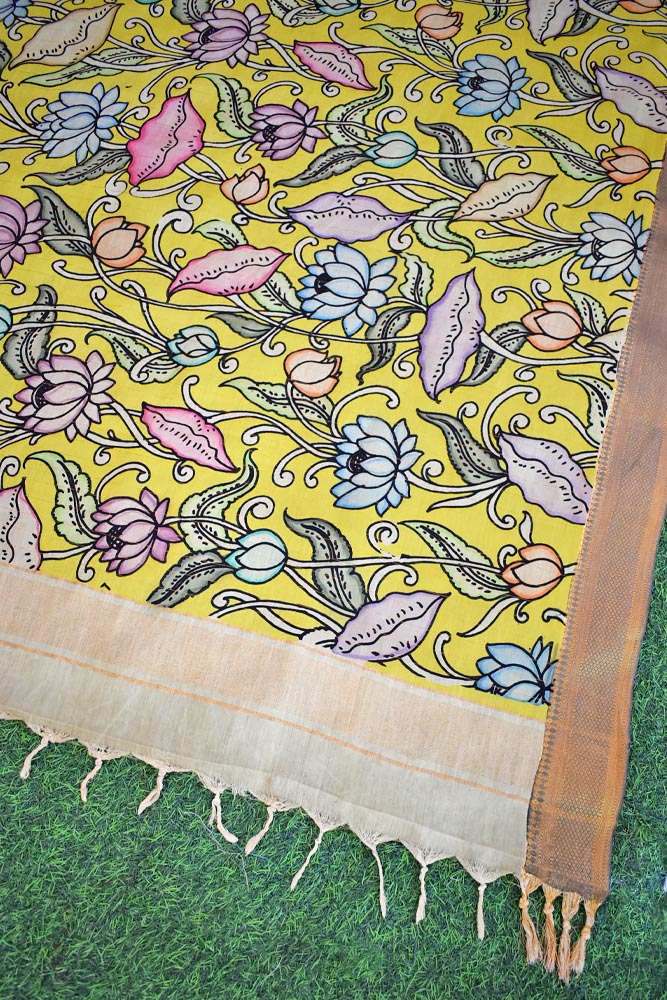 Beautiful Bangalore Cotton Silk Hand Painted Kalamkari Dupatta