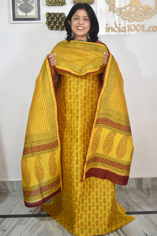 Classic Bagh Hand Block Printed unstitched 3 pcs Chanderi suit fabric