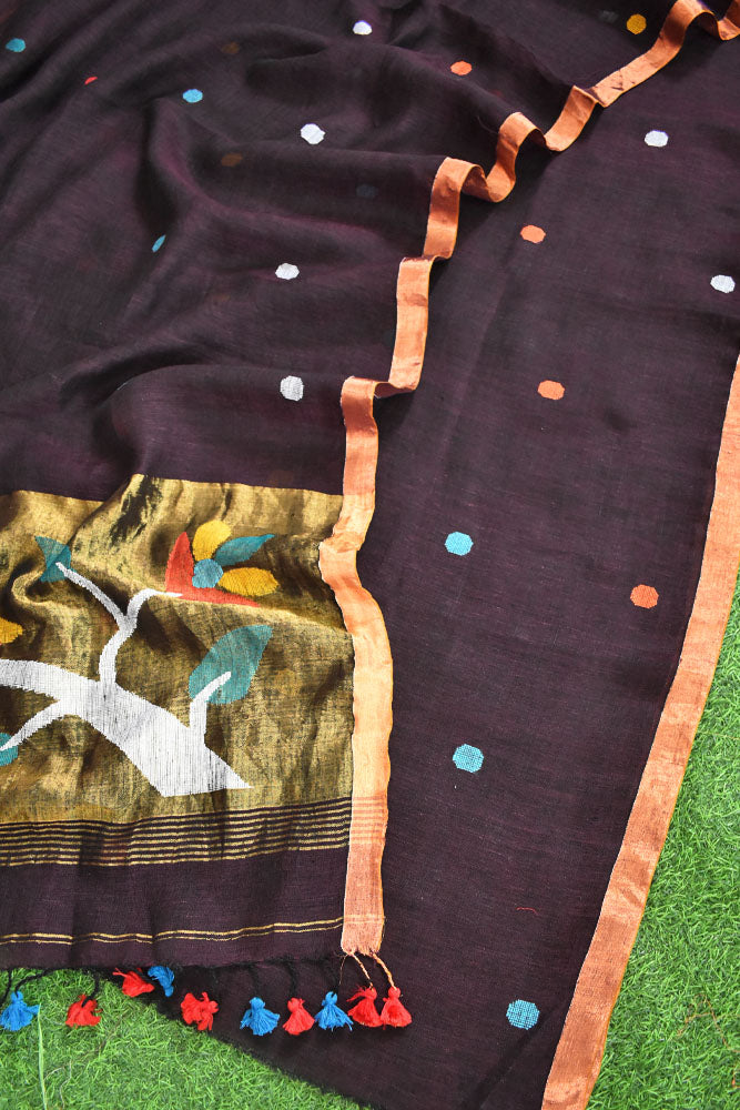 Kalakriti : Beautiful Hand Woven Pure Linen Jamdani Kurta Fabric & Dupatta set with Paithani inspired palla