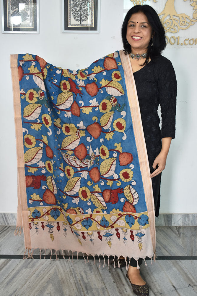 Beautiful Mangalgiri Cotton Pen Kalamkari Dupatta