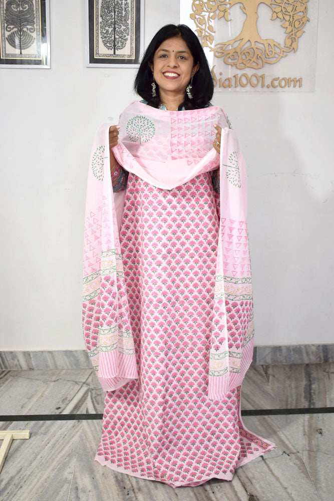 Hand Block Printed Cotton unstitched suit fabric with Soft Cotton dupatta