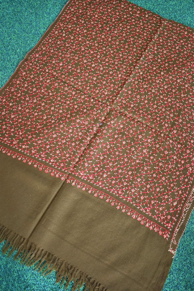 Intricate Jaal work Kashmiri Sozni Hand Embroidery Woolen Stole