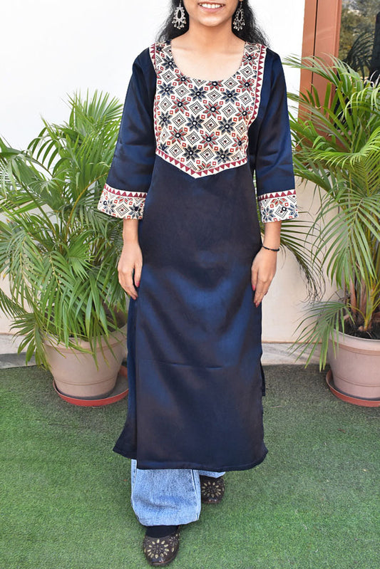 Beautiful Mashru Silk Kurta with Ajrakh patch & Kutch mirror work size - 38-44