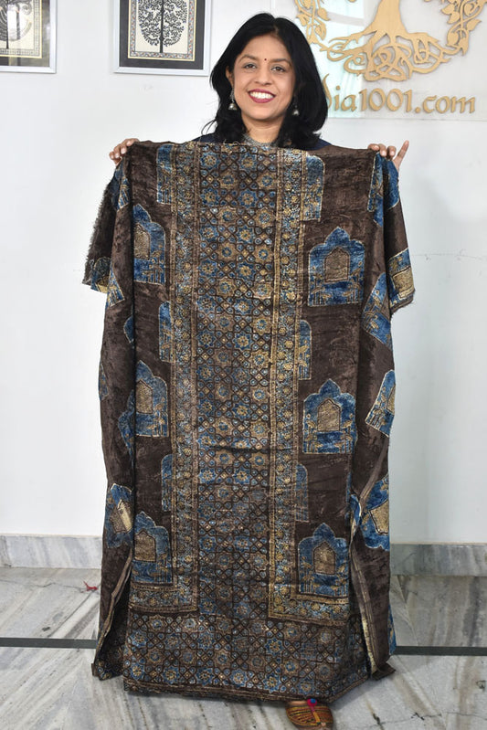 Ajrakh Velvet kurta fabric