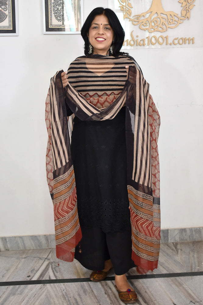 Hand Block Printed Kota Doria Cotton Dupatta