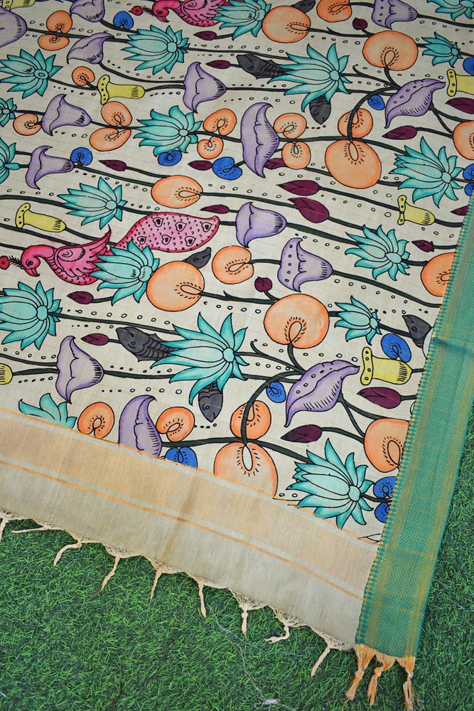 Beautiful Bangalore Cotton Silk Hand Painted Kalamkari Dupatta