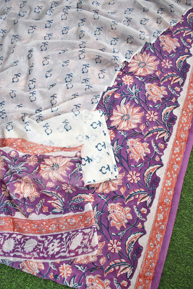 Hand Block Printed Cotton unstitched suit fabric with Soft Cotton dupatta