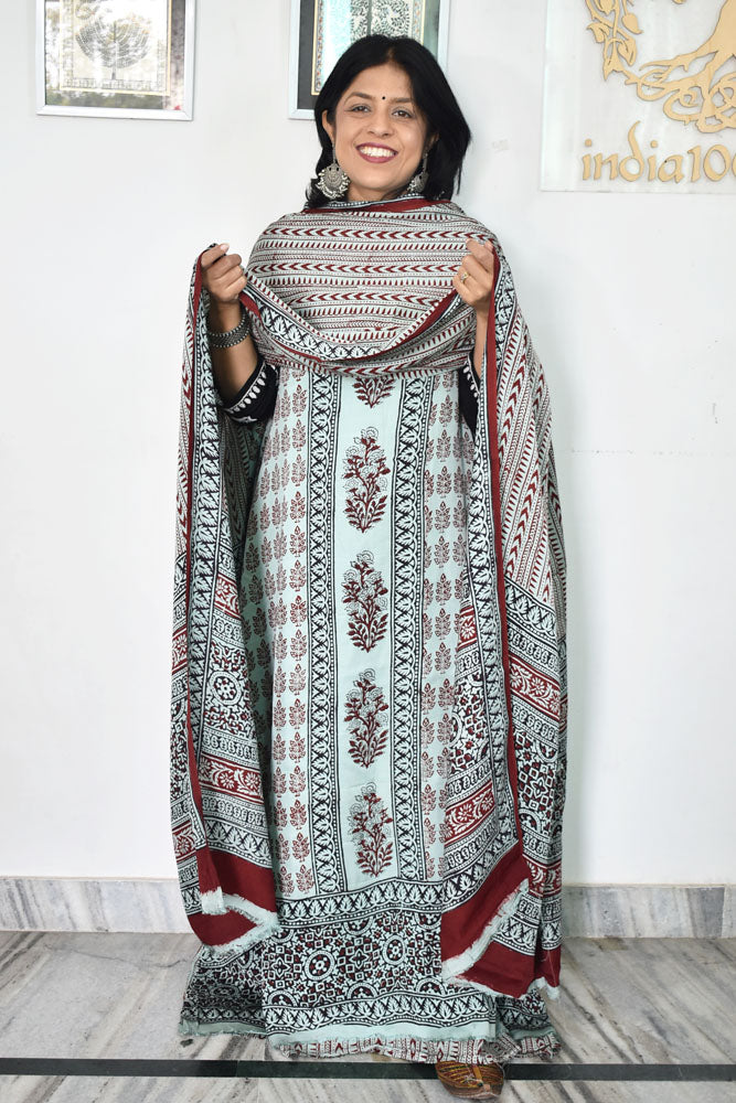 Bagh Hand Block Printed unstitched 3 pc Modal silk suit fabric from MP