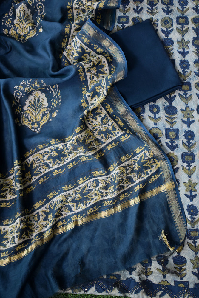 Beautiful Vanaspathi Ajrakh Dobby cotton suit with Chanderi dupatta