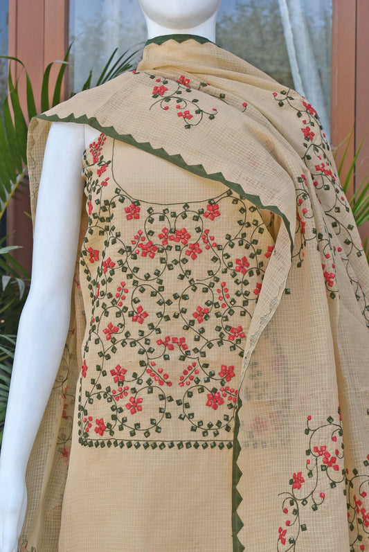 Elegant Kota Unstitched Kurta & Dupatta set with Hand done Phool patti work and Sequin work