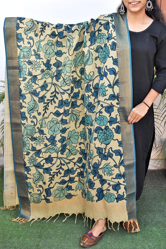 Beautiful Bangalore Cotton Silk Hand Painted Kalamkari Dupatta