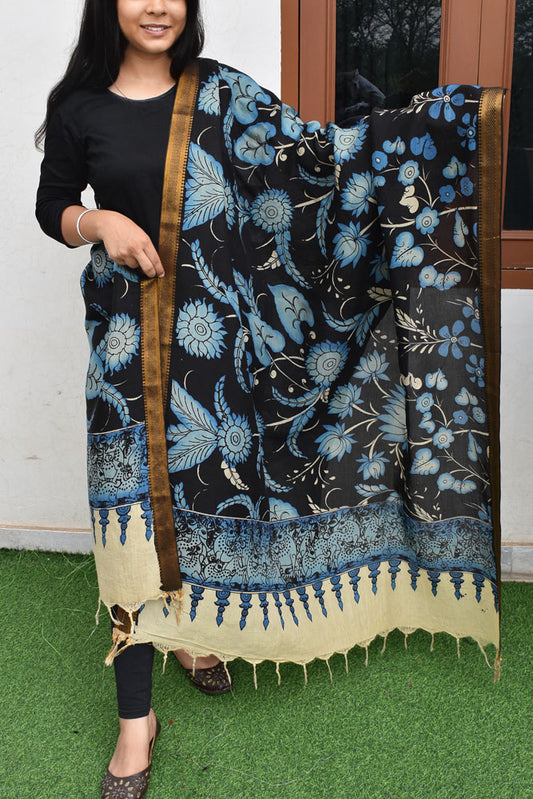 Beautiful Bangalore Cotton Silk Hand Painted Kalamkari Dupatta