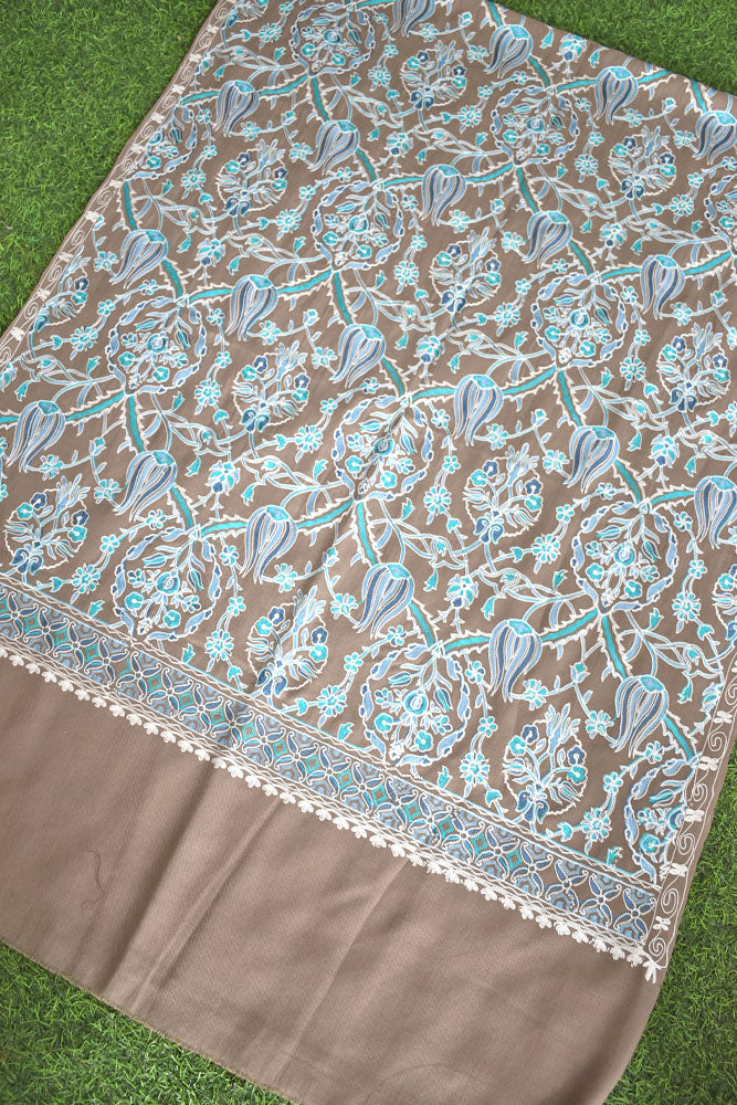 Intricate Jaal work Aari Embroidery Woolen Stole from Kashmir