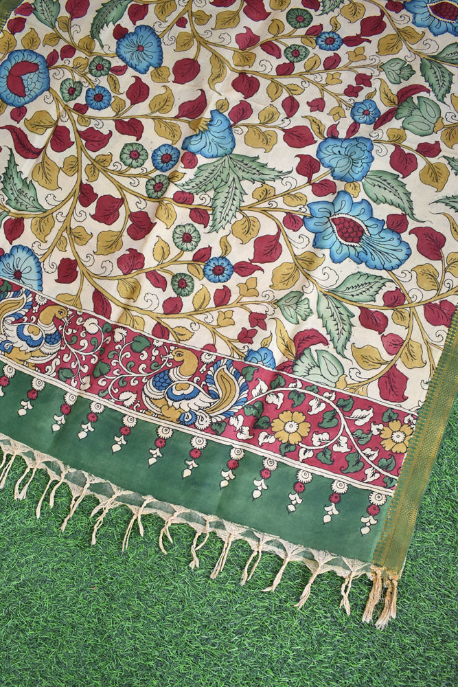 Beautiful Bangalore Cotton Silk Hand Painted Kalamkari Dupatta