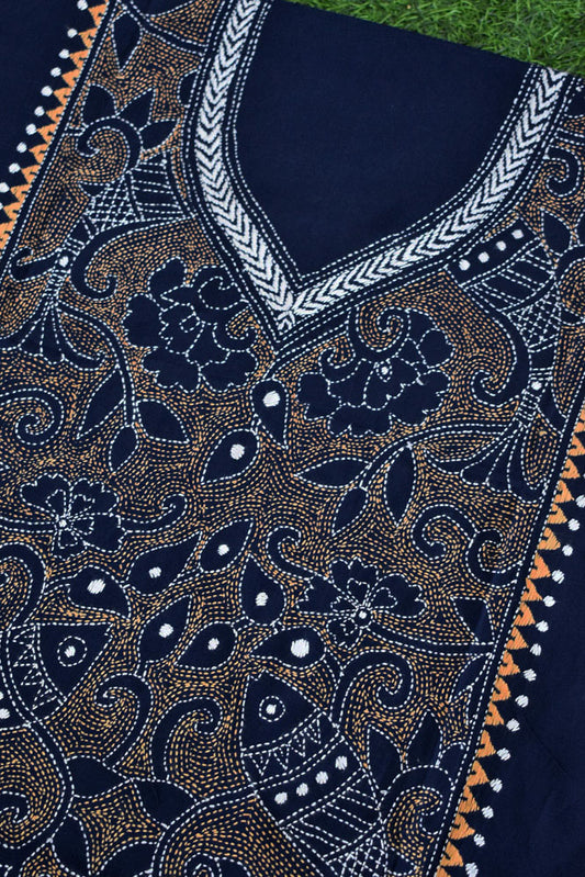 Hand Embroidered Kantha work cotton kurta fabric