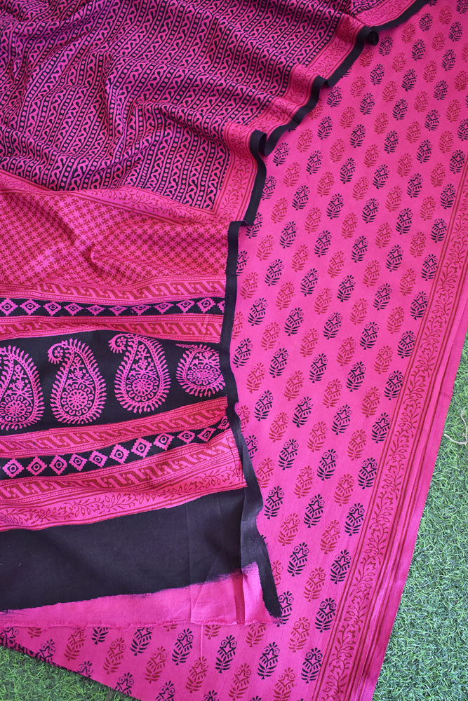 Bagh Hand Block Printed unstitched 3 pc Cotton suit fabric from MP