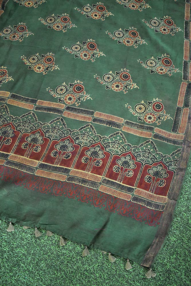 Ajrakh Hand Block Printed Maheshwari cotton silk dupatta