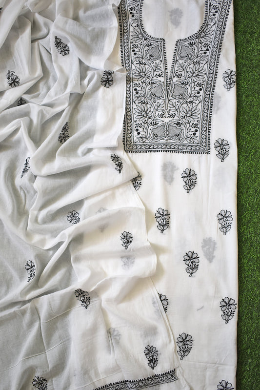 Elegant Mul Cotton Kurta & Dupatta Set with Lucknowi Hand Chikankari embroidery