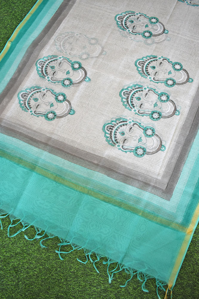 Hand Block Printed & Brush painted  Kota Doria Cotton Dupatta