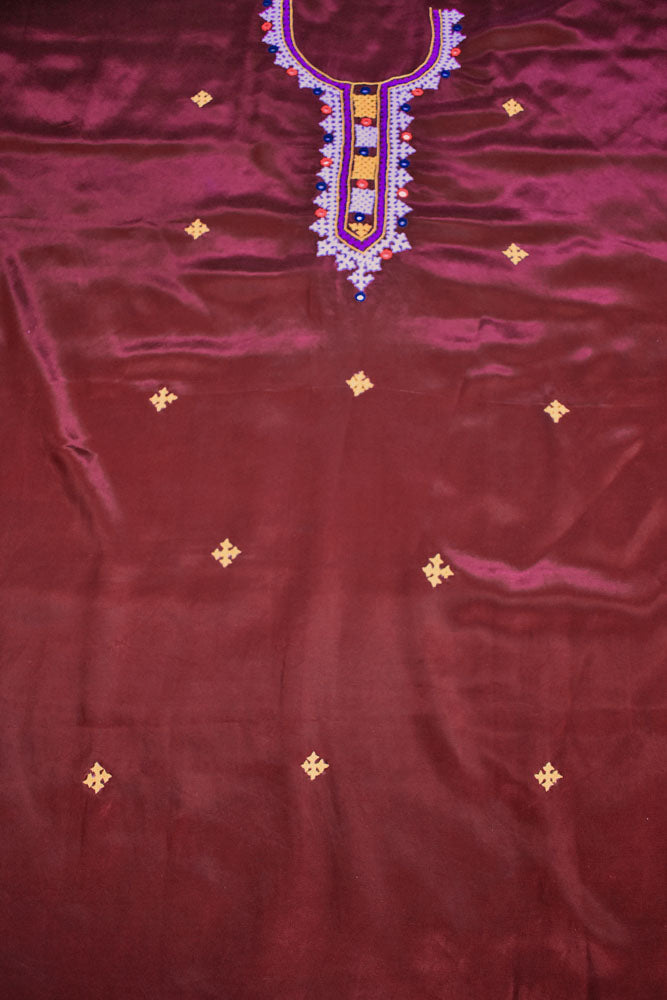 Mashru Silk Fabric with Kutch Bavariya work embroidery