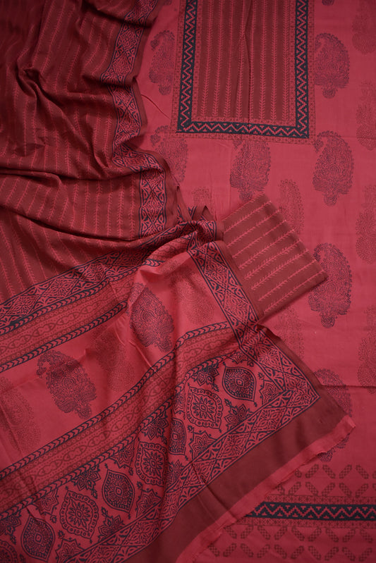 Bagh Hand Block Printed unstitched 3 pc Cotton suit fabric with Placement block print from MP