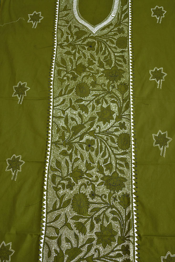 Hand Embroidered Kantha work cotton kurta fabric