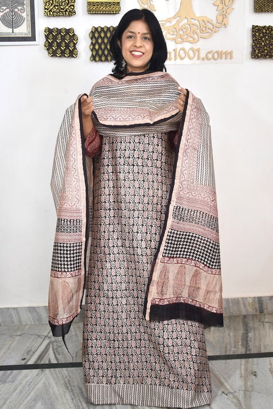 Classic Bagh Hand Block Printed unstitched 3 pcs Chanderi suit fabric