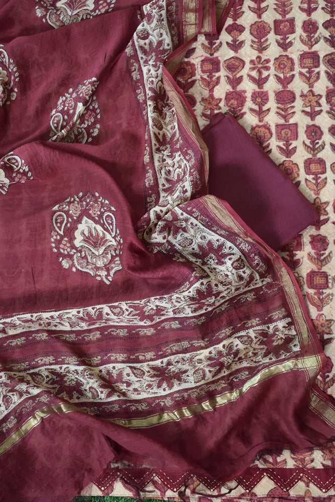 Beautiful Vanaspathi Ajrakh Dobby cotton suit with Chanderi dupatta