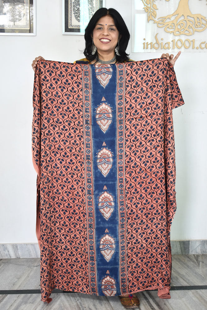 Designer Modal Silk Ajrakh Hand Block Print  Kurta Fabric - 2.5 mtrs cut