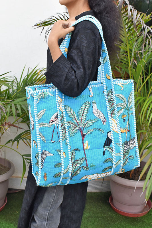 HANDCRAFTED SANGANERI QUILTED COTTON TOTE BAG