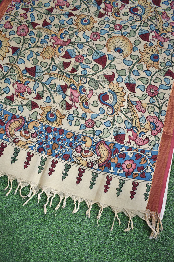 Beautiful Bangalore Cotton Silk Hand Painted Kalamkari Dupatta