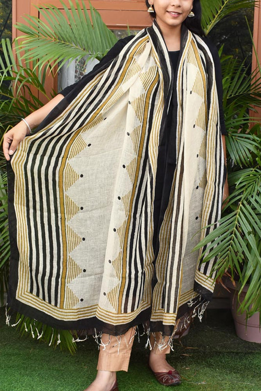 Elegant Hand Block Printed Pure Linen dupatta