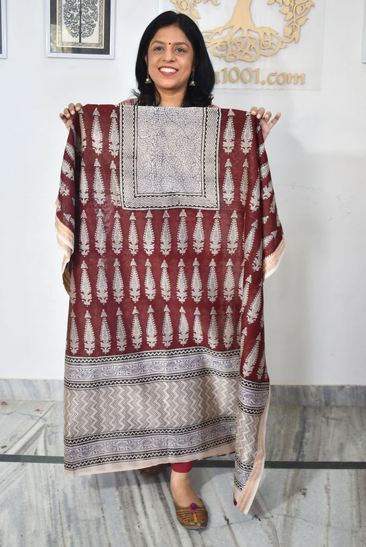 Handwoven Maheshwari kurta fabric with Bagh Hand block print