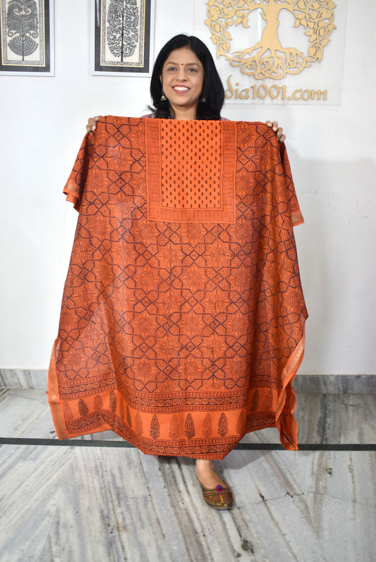 Handwoven Maheshwari kurta fabric with Bagh Hand block print