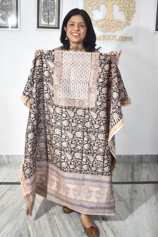 Handwoven Maheshwari kurta fabric with Bagh Hand block print